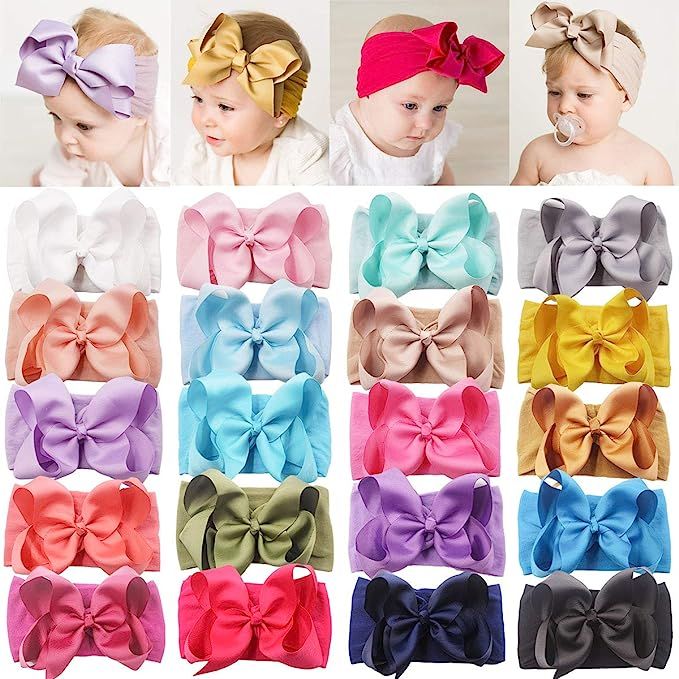 DeD 20 Pieces Soft Elastic Nylon Headbands Hair Bows Headbands Hairbands for Baby Girl Toddlers I... | Amazon (US)