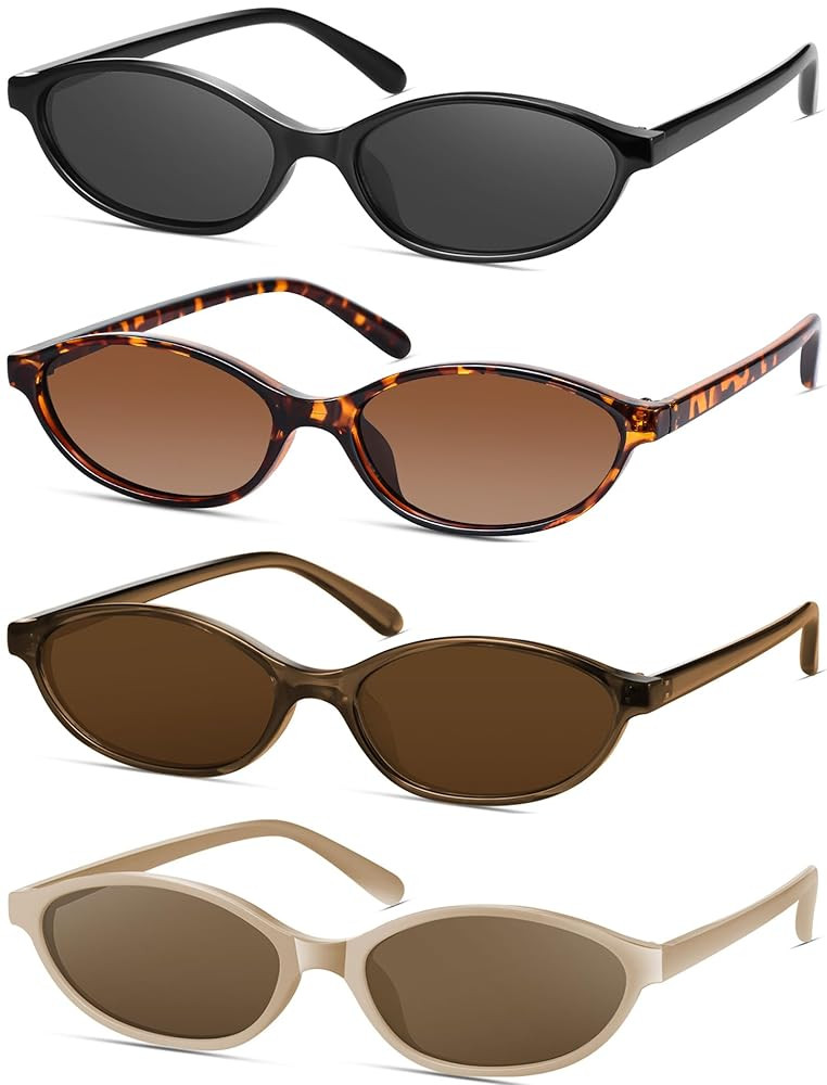 Retro Oval Cat Eye Sunglasses for Women Y2k Designer Trendy Narrow Shades UV protection Sun Glass... | Amazon (US)