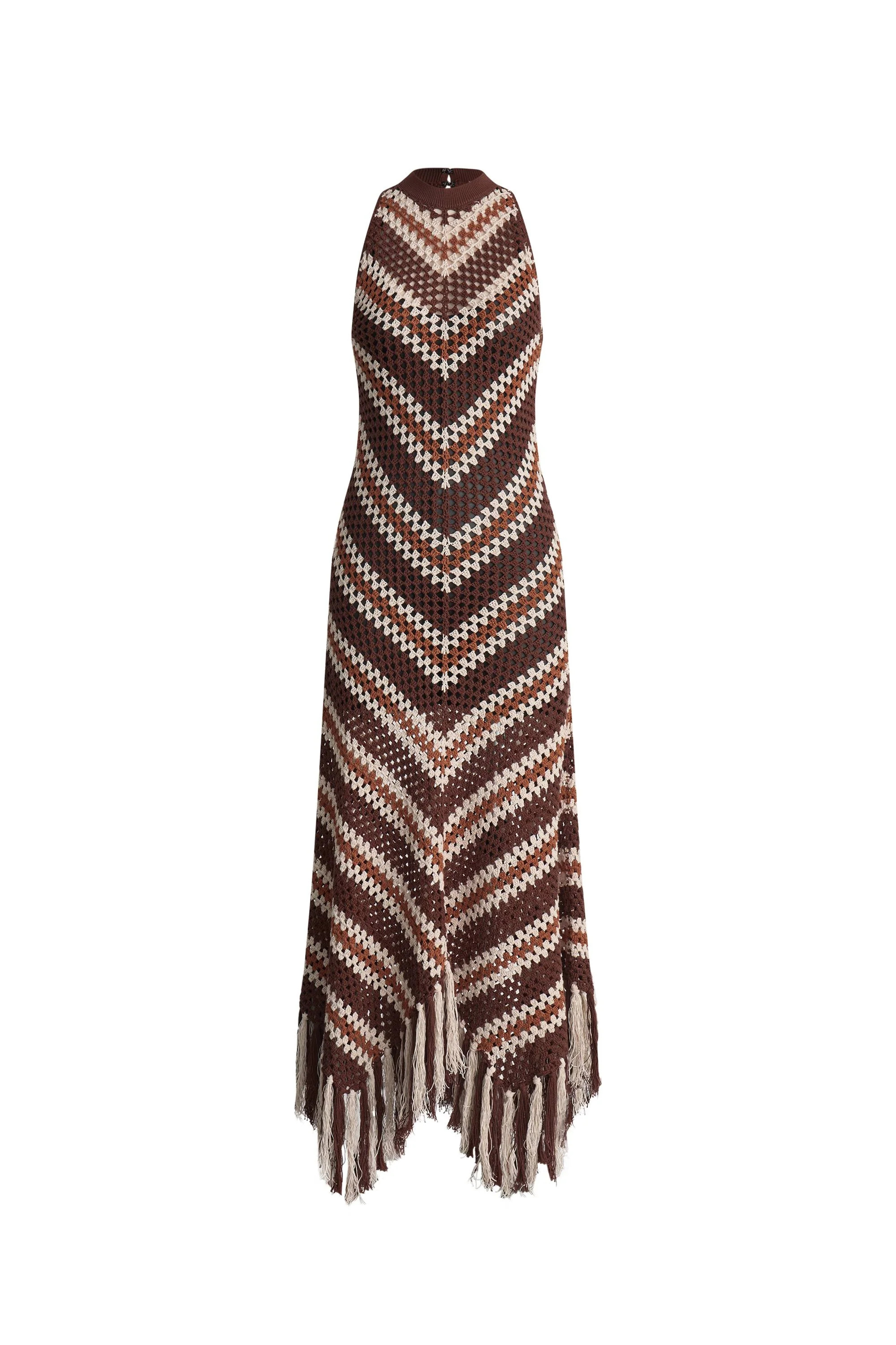 Franny Hand Crochet Striped Sleeveless Dress in Cotton-Linen Tape Yarn | Fabrique