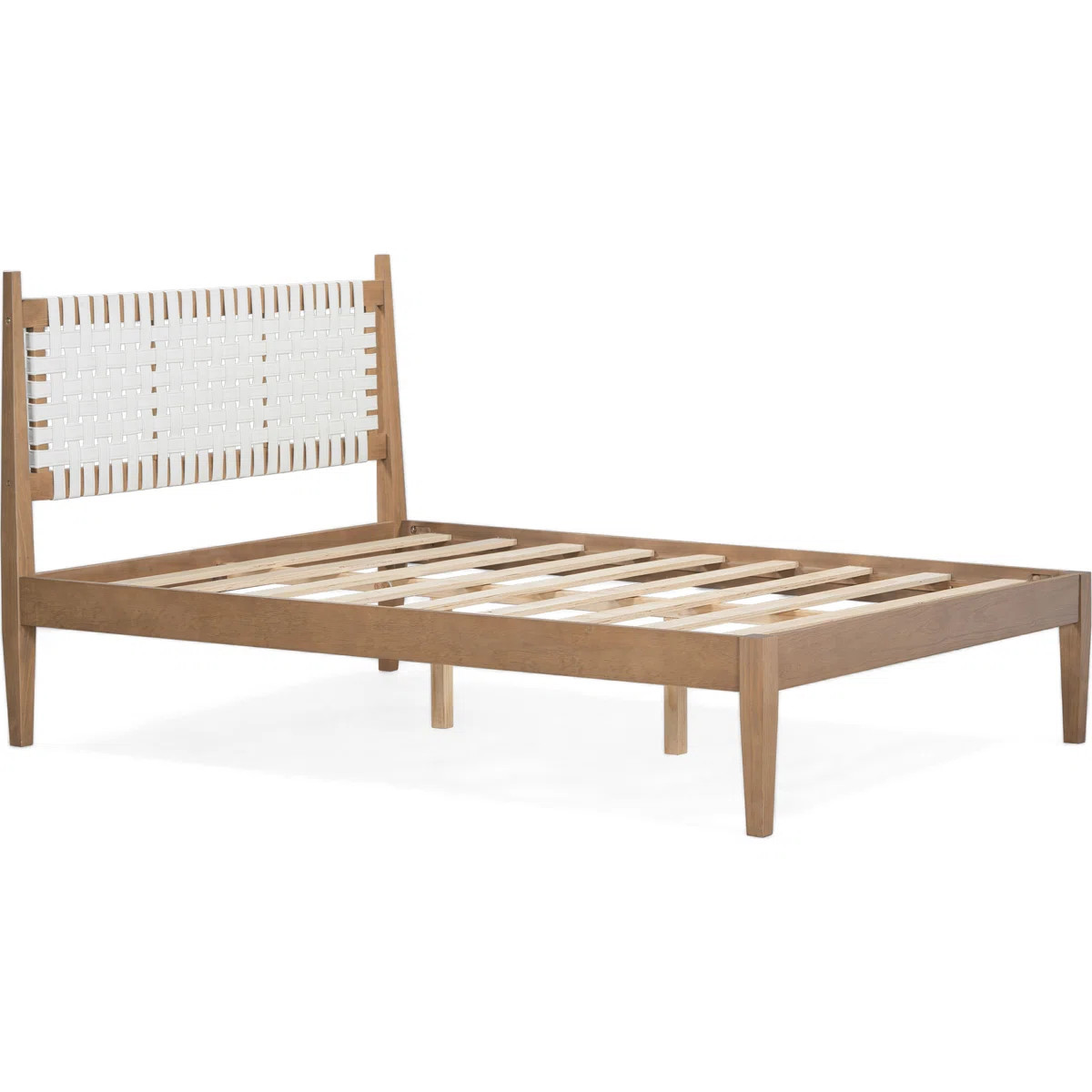 Coastal - Inspired Queen Platform Bed With Woven Leather Headboard, Natural Wood, Supportive Bohe... | Wayfair North America