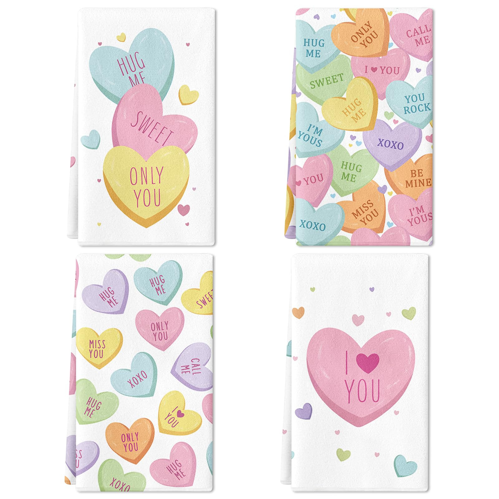 Valentines Day Kitchen Towels Set of 4,16x24 Inch Conversation Hearts Valentine’s Dish Towels A... | Amazon (US)