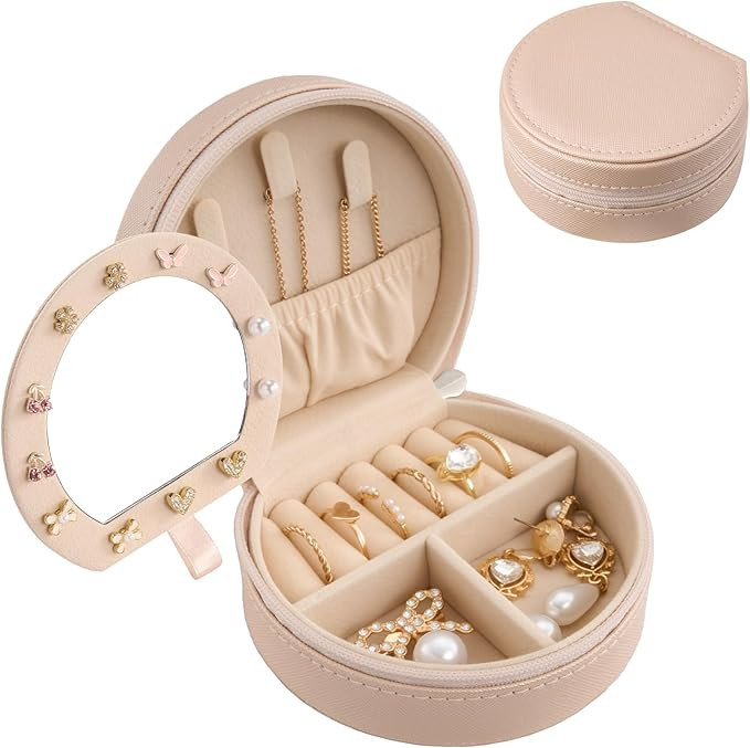 ProCase Travel Size Jewelry Box, Mini Portable Seashell-Shaped Jewelry Case with Mirror, 2 Layer ... | Amazon (US)