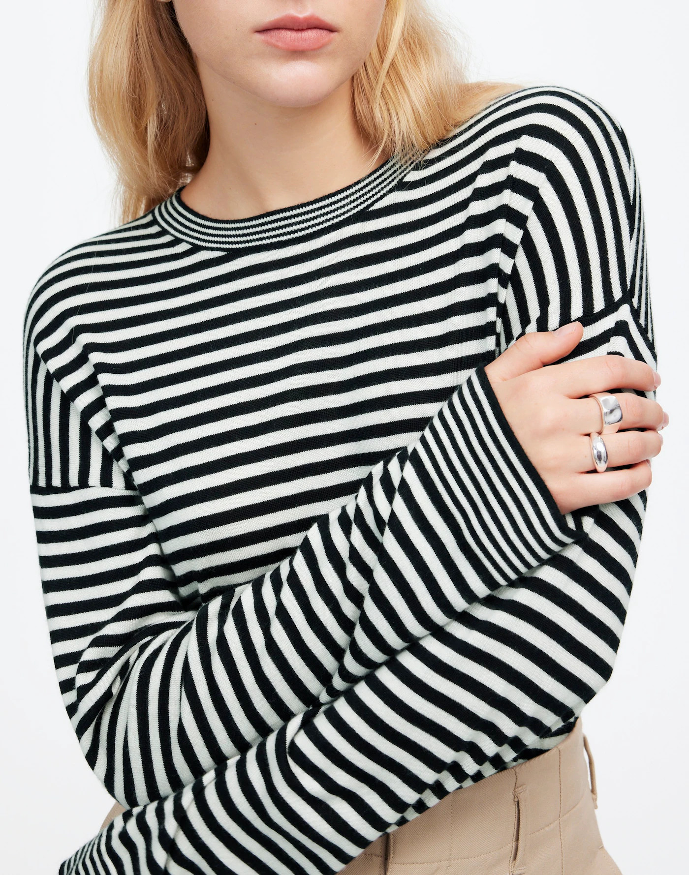 Merino Wool-Silk Blend Crewneck Sweater in Stripe | Madewell