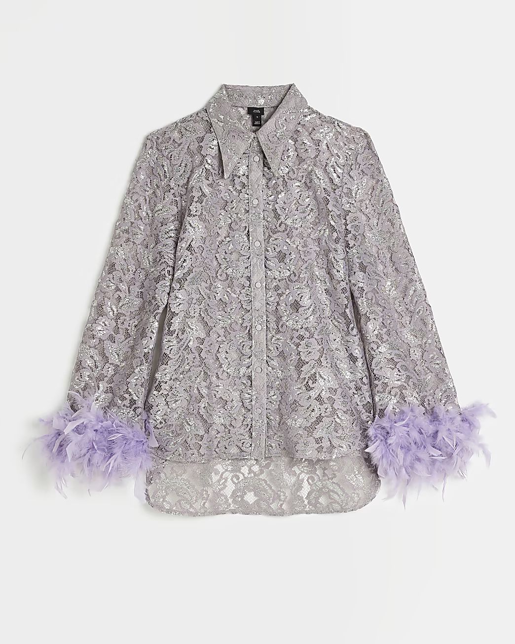 Silver lace feather cuff shirt | River Island (UK & IE)