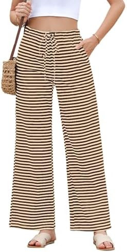 EVALESS Wide Leg Pants for Women Drawstring Elastic Waist Striped Kint Lounge Trousers Sweatpants... | Amazon (US)