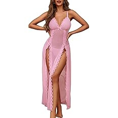 Avidlove Women Lingerie Lace Babydoll Chemise Sexy Mesh Nightdress V Neck Nightwear Side Split Ni... | Amazon (US)