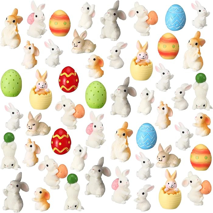 48 Pcs Easter Mini Bunny Figurines Miniature Rabbits Small Resin Bunnies Tiny Animals to Hide for... | Amazon (US)