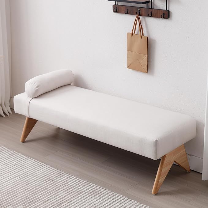 RIVOVA 55" Modern Ottoman Bench Linen Upholstered Bedroom End of Bed Bench Boho Bench Long Seatin... | Amazon (US)