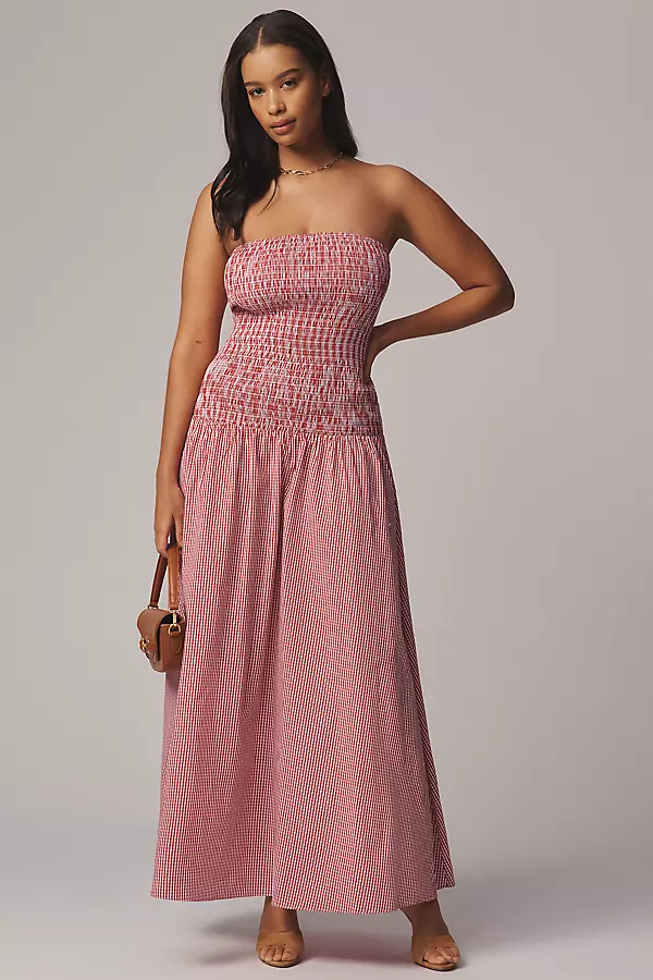 Glamorous Strapless Gingham Drop-Waist Midi Dress | Anthropologie (US)