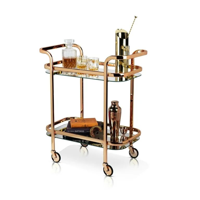 Viski Stainless Steel Kitchen & Bar Cart w/ Wheels & Mirror Shelves, Gold Finish - Walmart.com | Walmart (US)