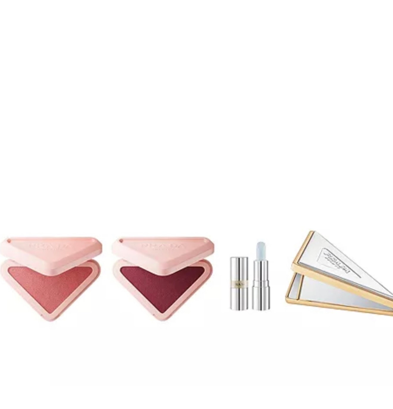 Prada Beauty
4-Piece Blush and Lip Balm Bundle Set

Full Size Prada Touch Blush P72 Dahlia, 0.12 oz.; Full Size Prada Touch Blush P79 Mauve, 0.12 oz.; Mini Prada Lip Balm U001 Astral Pink, 0.5 oz.; Prada Triangle Mirror

#LTKBeauty #LTKTravel #LTKWorkwear