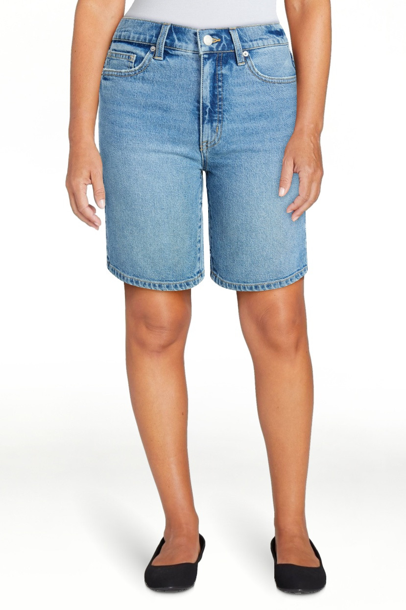 Time and Tru Women's High Rise Denim Bermuda Shorts, 9" Inseam, Sizes 0-20 | Walmart (US)