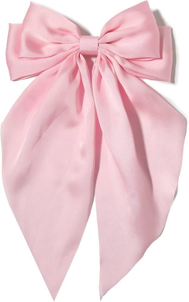 Furling Pompoms Pink Hair Bow Clips for Women Girls,1pc Large Satin Bows with Long Tail Alligator... | Amazon (US)