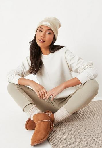 Missguided - Petite Ecru Oversized Brushed Back Sweatshirt | Missguided (UK & IE)