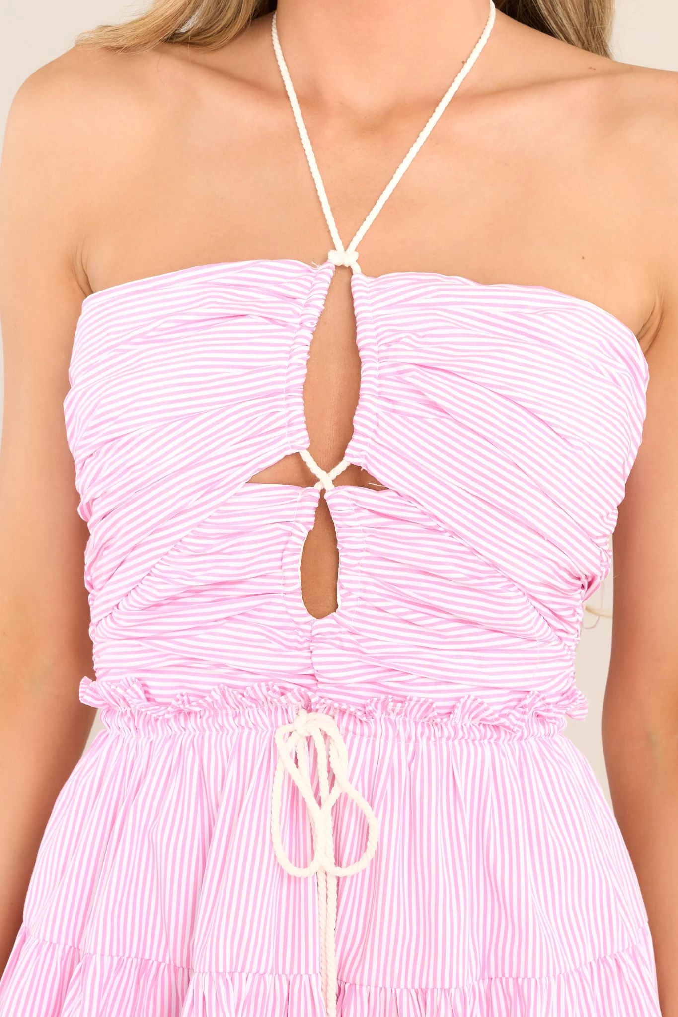 In The Details Pink Striped Halter Midi Dress | Red Dress
