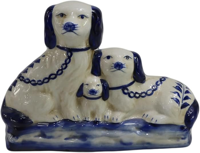 Hand-Painted Porcelain Family Vintage Dog Figurines Blue and White Ceramic Dog Ornament Collectib... | Amazon (US)