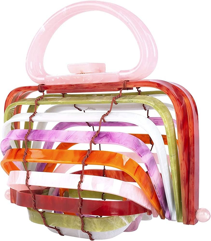 Amazon.com: Sorozien Women Acrylic Purse Handmade Summer Beach Clutch Handbag Top Handle Bags Clu... | Amazon (US)