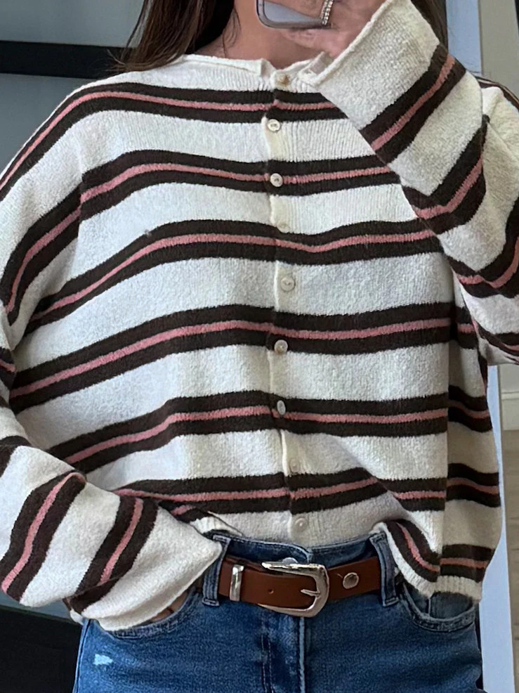 Isla Varsity Stripe Cardigan | Ivory Cocoa | Shop Talulah