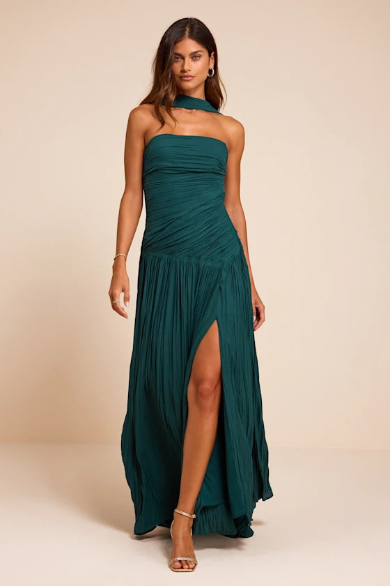Nellie Teal Pleated Maxi Dress and Scarf Set | Lulus