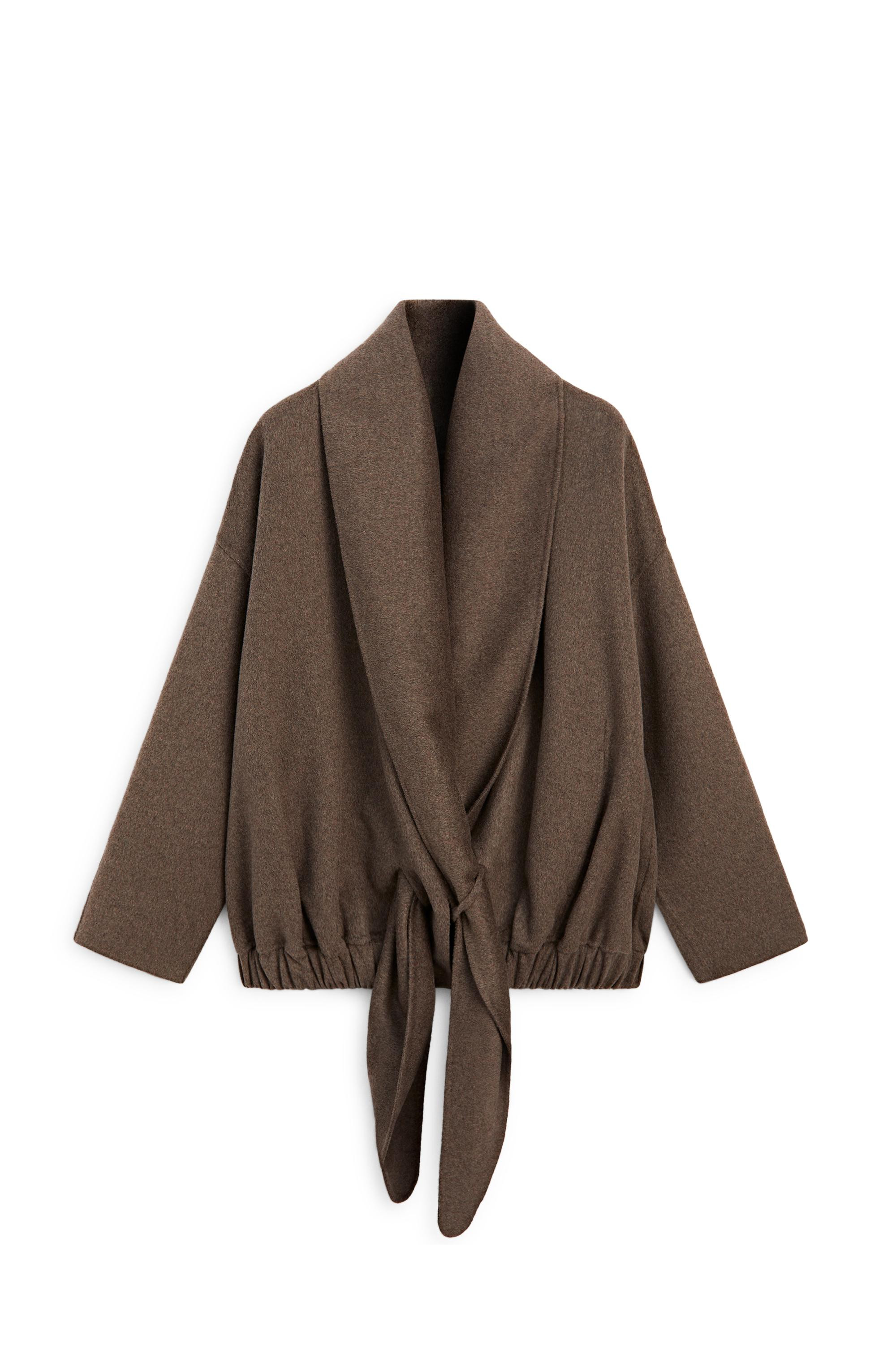 Wrap-style melange wool blend jacket - MOLE BROWN | Massimo Dutti UK