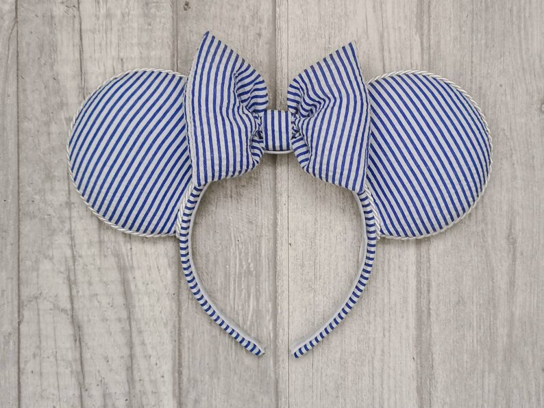 Blue & White Seersucker Mouse Ears - Etsy | Etsy (US)