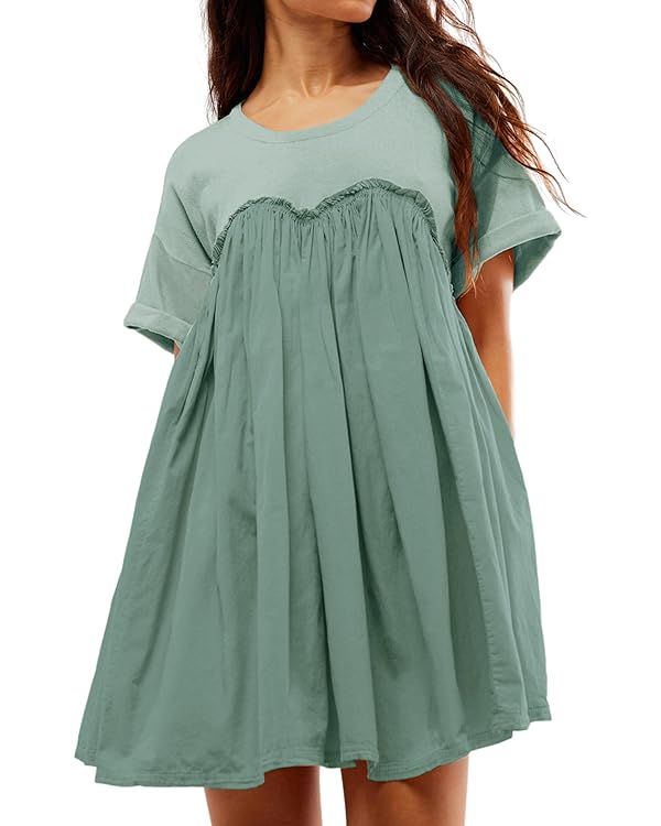 MINSURE Women’s Casual Summer Dress Short Sleeve Crewneck T Shirt Dresses Plus Size Patchwork F... | Amazon (US)