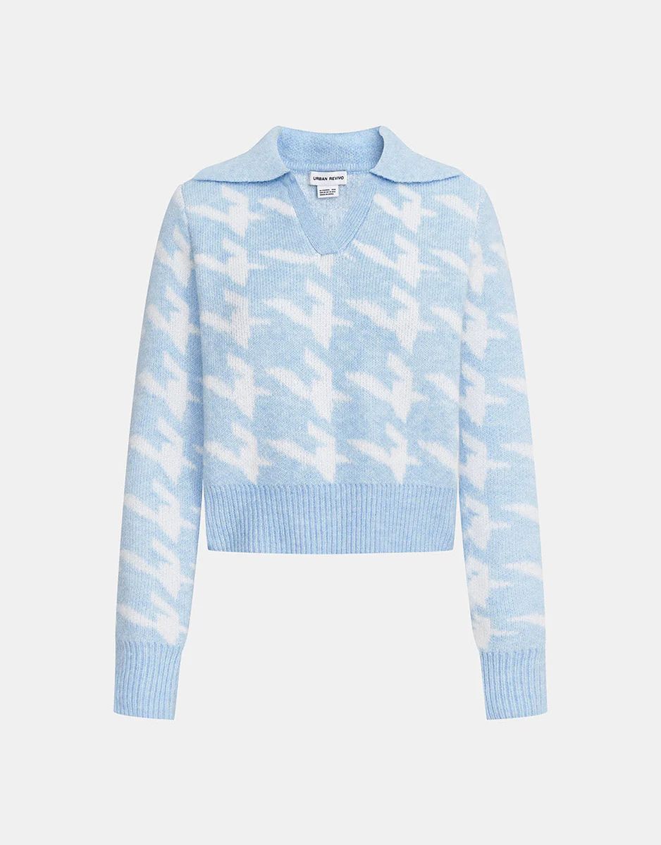 Houndstooth Pattern Plaid Sweater | Urban Revivo