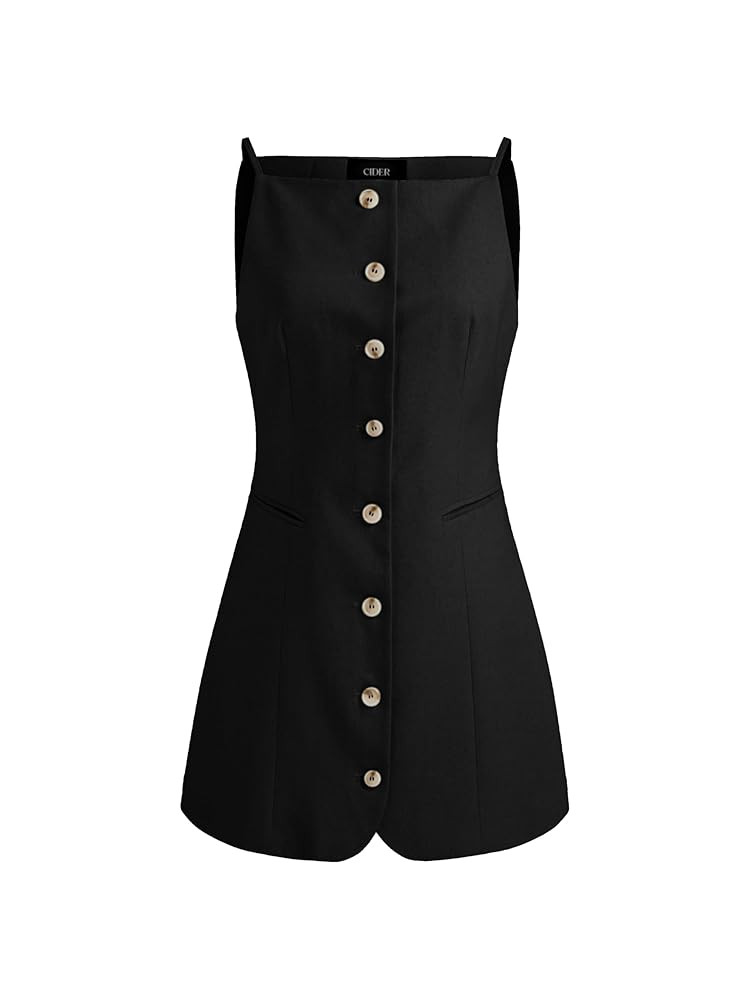 CIDER Mini Dress Button Down Sleeveless Linen Blend Boat Neck Dresses for Women Daily Casual Shor... | Amazon (US)