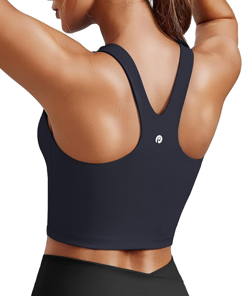 PINSPARK Women Sports Bra High Neck Racerback Workout Crop Tank Top Longline Padded Yoga Tops wit... | Amazon (US)