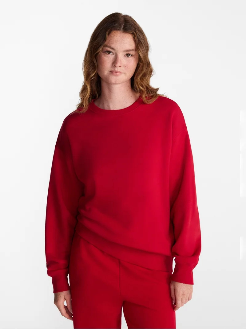 No Boundaries Oversized Fleece Sweatshirt with Long Sleeves, Women's Sizes XXS-4X | Walmart (US)