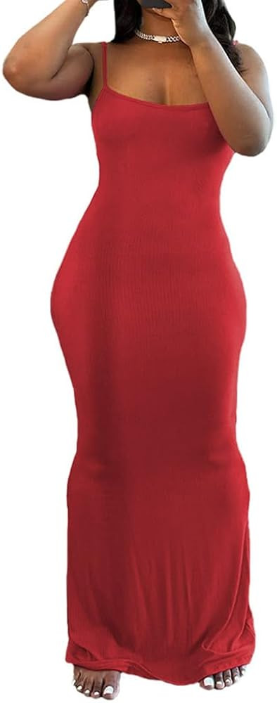 PINSV Women Summer Long Dress Casual Slip Sexy Sleeveless Bodycon Maxi Dresses for Women | Amazon (US)