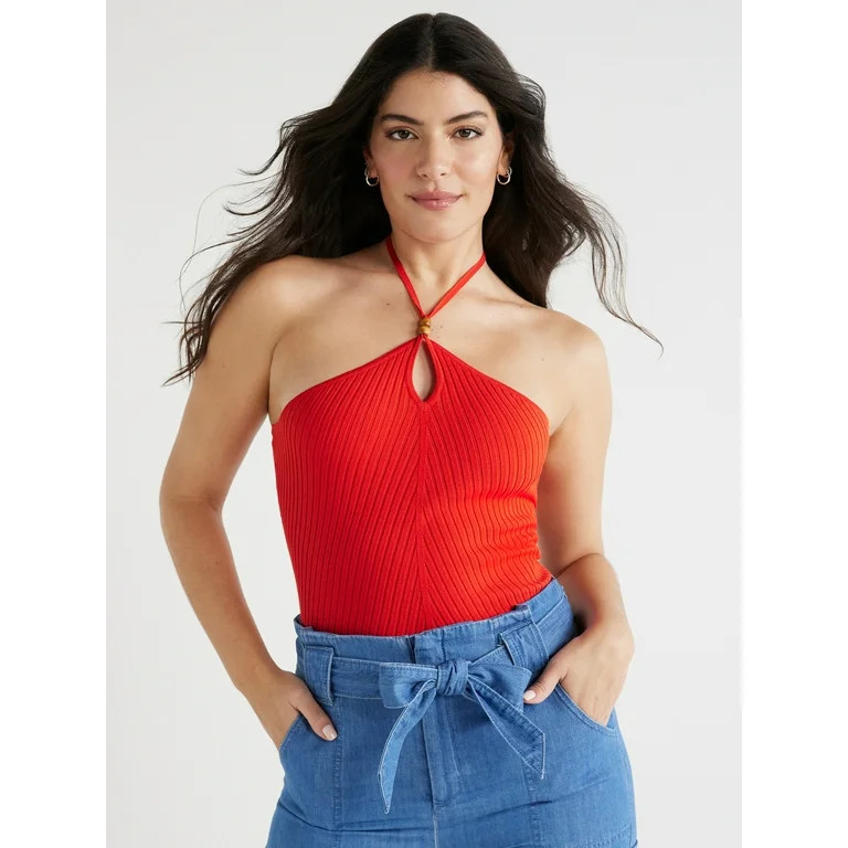 Sofia Jeans Women's Sleeveless Ribbed Halter Top with Tie Keyhole, Sizes XS-XXXL - Walmart.com | Walmart (US)