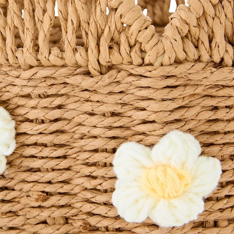 Flower Paper Basket, White and Brown, 9" x 7", Easter by Way To Celebrate | Walmart (US)