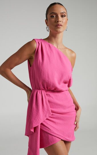 Niana Mini Dress - Drape One Shoulder Dress in Pink | Showpo (ANZ)