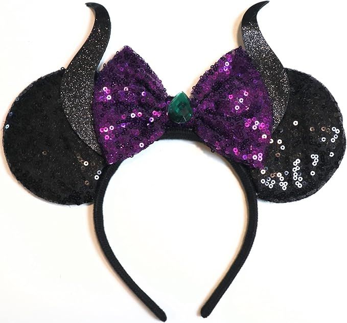 CLGIFT Maleficent Horn Inspired Ears, Purple Minnie Ears, Halloween minnie ears, Rainbow Sparkle ... | Amazon (US)