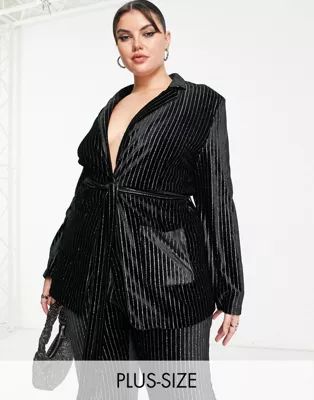 I Saw It First Plus stripe velvet blazer in black - part of a set | ASOS (Global)