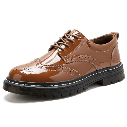 Women's Oxford Shoes Flat Slip Resistant Dress Shoes Wingtip Perforated Lace Up Low Heel Casual Work Office Dressy Business Shoes Brown US 10 | Amazon (US)