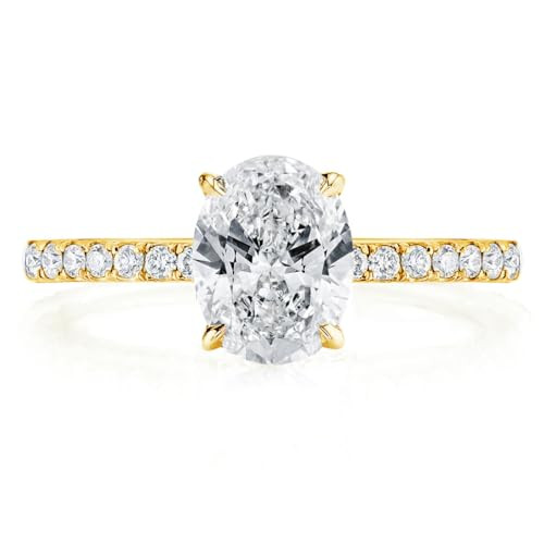 Bo.Dream 14K Yellow Gold Plated Silver 2ct Oval Cut Cubic Zirconia CZ Engagement Rings for Women Size 6.5 | Amazon (US)