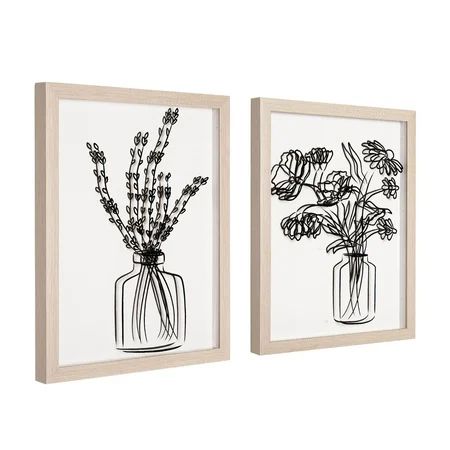 Florals in Vase set of 2 Black Print on Clear Framed Wall Decor 11 x 14 | Walmart (US)