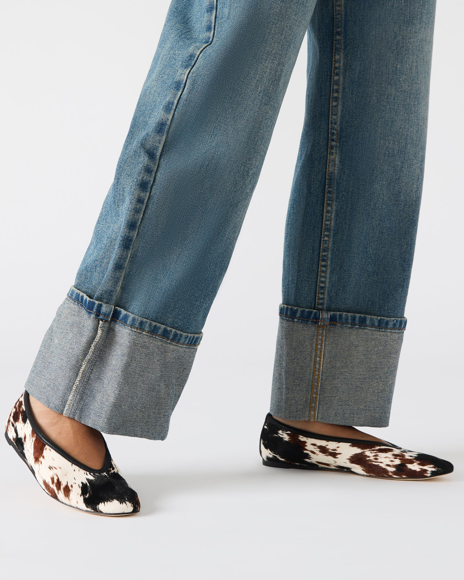 LENI Brown Cow Print Square-Toe Ballet Women's Flat | Steve Madden (US)