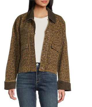 Stoosh Printed Heavy Leopard Print Twill Corduroy Collar Jacket | Dillard's | Dillard's
