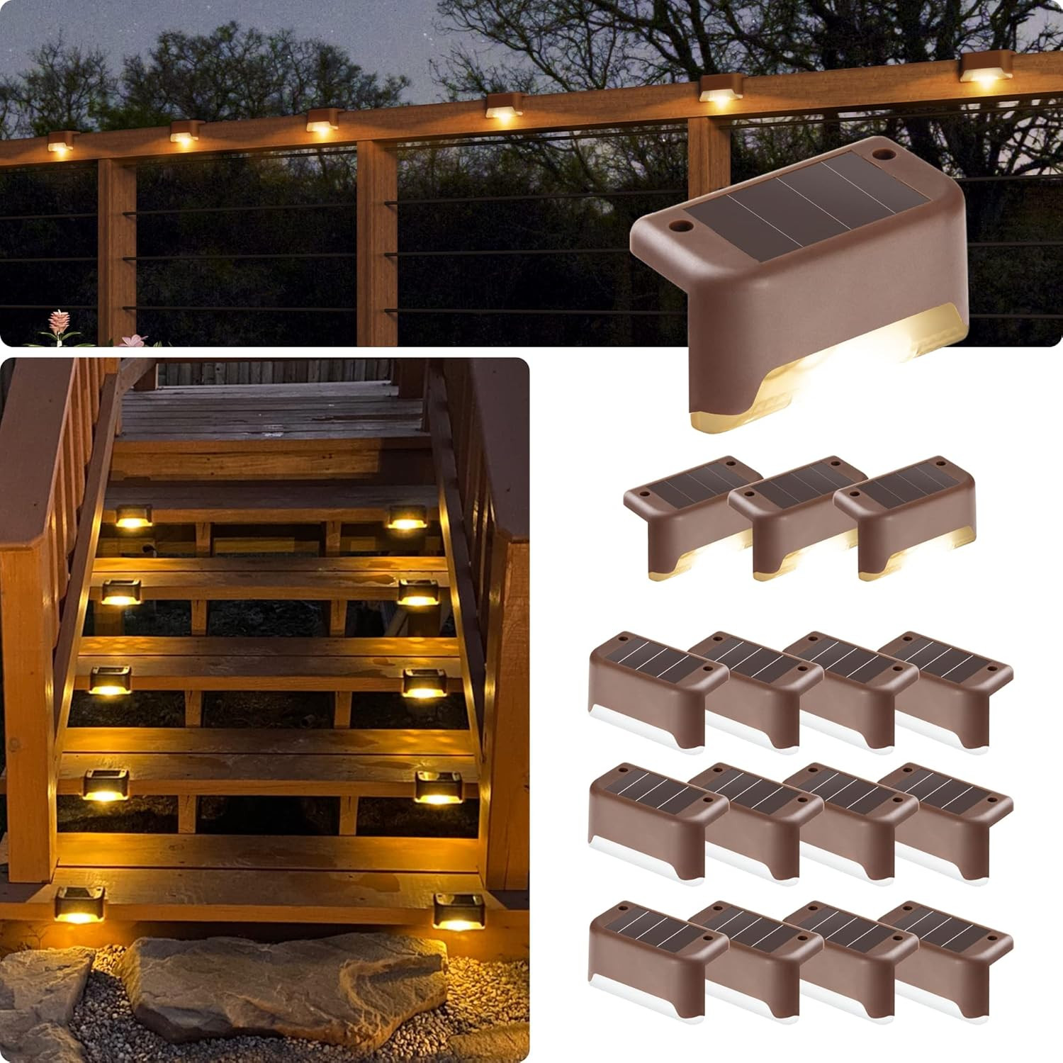 GIGALUMI Led Solar Deck Lights, 16 Pack，Waterproof, Warm White | Amazon (US)