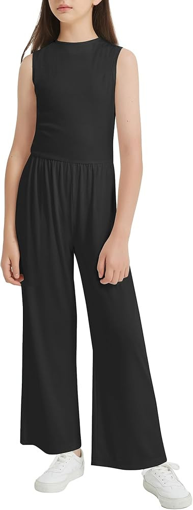 EXARUS Girls Sleeveless Jumpsuit Mock Neck Wide Leg Pants Zipper One Piece Rompers Overall Lightw... | Amazon (US)
