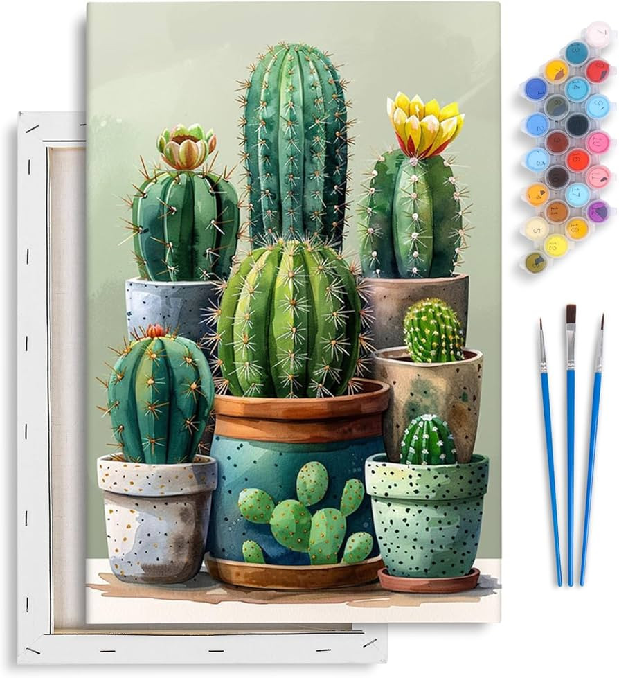 Yezavesu Framed Paint by Numbers Kit for Adults Beginner & Kids Ages 8-12, Cactus Paint by Number... | Amazon (US)