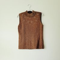 Vintage Metallic Brown Turtleneck Sweater Tank Top. Bronze Sleeveless Mock Neck Sweater. Sparkly Beaded Holiday | Etsy (US)