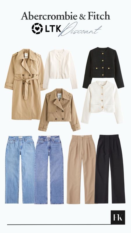 Exclusive sale on LTK with Abercrombie - purchase any Abercrombie items through LTK and receive 20% off with code AFXLTK

Valid until Sunday 21 April

Abercrombie spring favs - trench coat, blue jeans, neutral, white, cream jumper cardigan, tailored trousers and collarless jackets

#LTKstyletip #LTKsalealert #LTKSeasonal