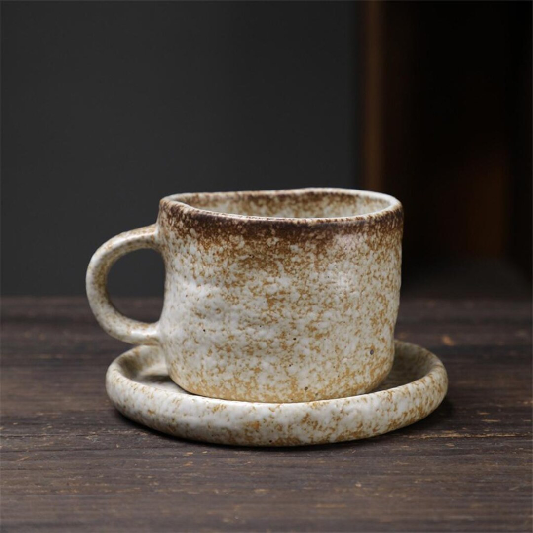 Wabi Sabi Ceramic Cup with Saucer | Handmade Japanese Stoneware Coffee Mug | Rustic Espresso Tea ... | Etsy (US)