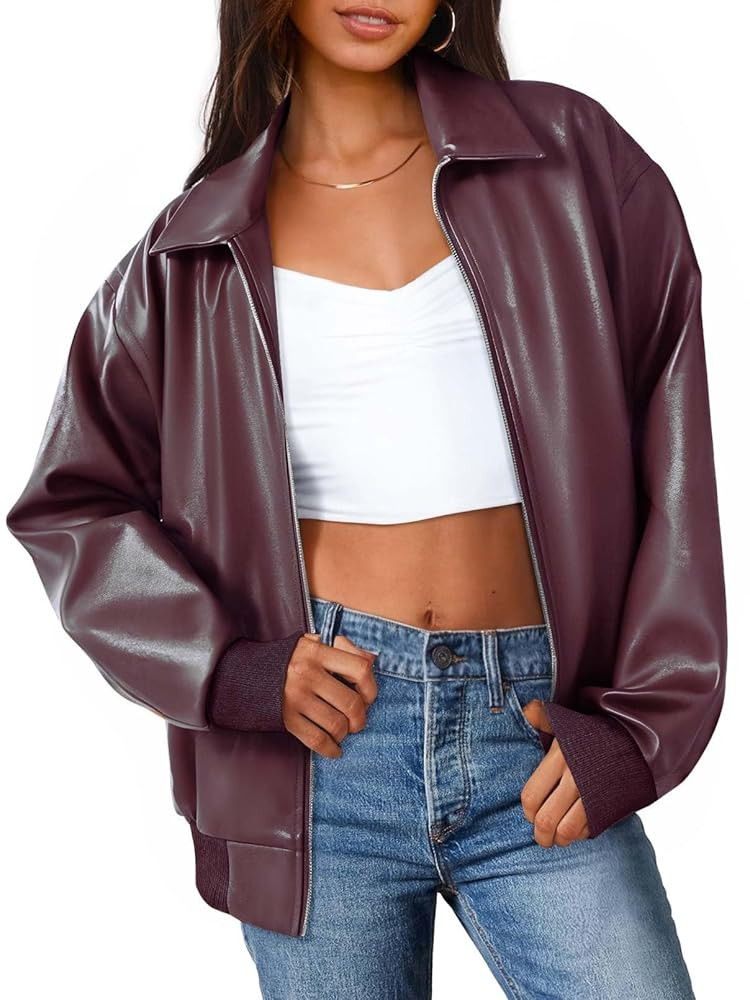 MEROKEETY Women's Oversized Faux Leather Jacket Fall Winter Zip Up Motorcycle Coats Fashion Outfi... | Amazon (US)