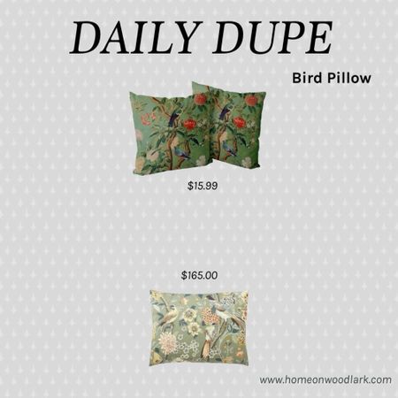 Daily Dupe:  Floral bird pillow cover.  

Pottery Barn pillow cover spring.  Amazon spring pillow cover.  Spring bedding.  

#LTKhome #LTKSeasonal