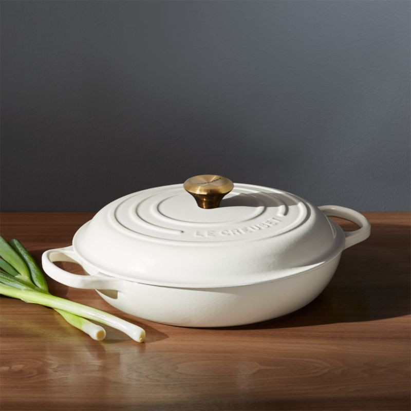 Le Creuset Signature 3.5-Qt. Cream Enameled Cast Iron Braiser Everyday Pan with Lid + Reviews | C... | Crate & Barrel